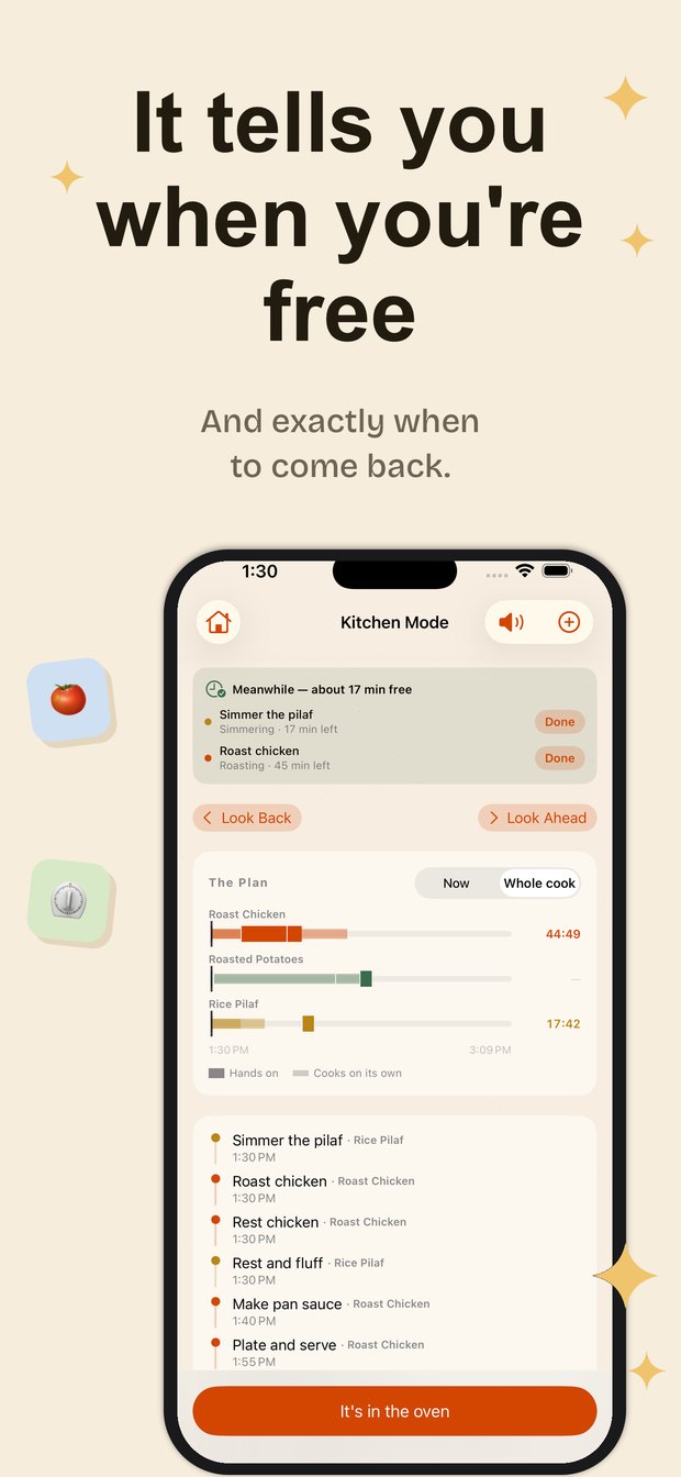 The app showing how many minutes are free while things cook unattended